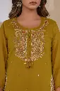 Mustard Yellow Paisley Hand-Embroidered Pure Mull Cotton 3-Piece Suit Set