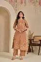 Beige-Tan Floral Embroidered Soft Flex Cotton 2-Piece Kurta Set