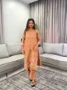 Beige-Tan Floral Embroidered Soft Flex Cotton 2-Piece Kurta Set