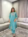 Teal Green Cross-Stitch Floral Embroidered Soft Flex Cotton 2-Piece Kurta Set