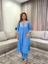 Powder Blue Floral Embroidered Soft Flex Cotton 2-Piece Kurta Set