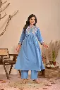 Powder Blue Floral Embroidered Soft Flex Cotton 2-Piece Kurta Set