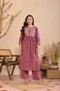 Mauve Purple Geometric Embroidered Soft Flex Cotton Kurta Set