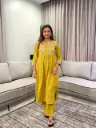 Mustard Yellow Floral Embroidered Soft Flex Cotton Kurta Set