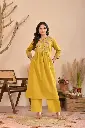 Mustard Yellow Floral Embroidered Soft Flex Cotton Kurta Set