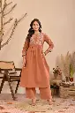 Terracotta Brown Floral Embroidered Soft Flex Cotton Kurta Set
