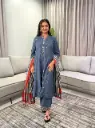Slate Blue Embroidered Pure Cotton 3-Piece Kurta Set