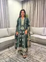 Teal Blue Heavy Embroidered Pure Cotton 3-Piece Anarkali Kurta Set