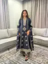 Navy Blue Heavy Embroidered Pure Cotton Kurta Set