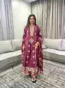 Plum Purple Intricate Yoke Embroidered Cotton 3-Piece Set