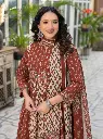 Rust Brown Ikat Printed Pure Cotton 3-Piece Kurta Set