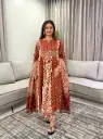 Rust Brown Ikat Printed Pure Cotton 3-Piece Kurta Set