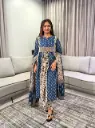 Indigo Blue Ikat Printed Pure Cotton 3-Piece Kurta Set