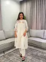 Off-White Floral Embroidered Soft Flex Cotton Kurta Set