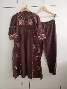 Chocolate Brown Floral Embroidered Soft Flex Cotton Kurta Set