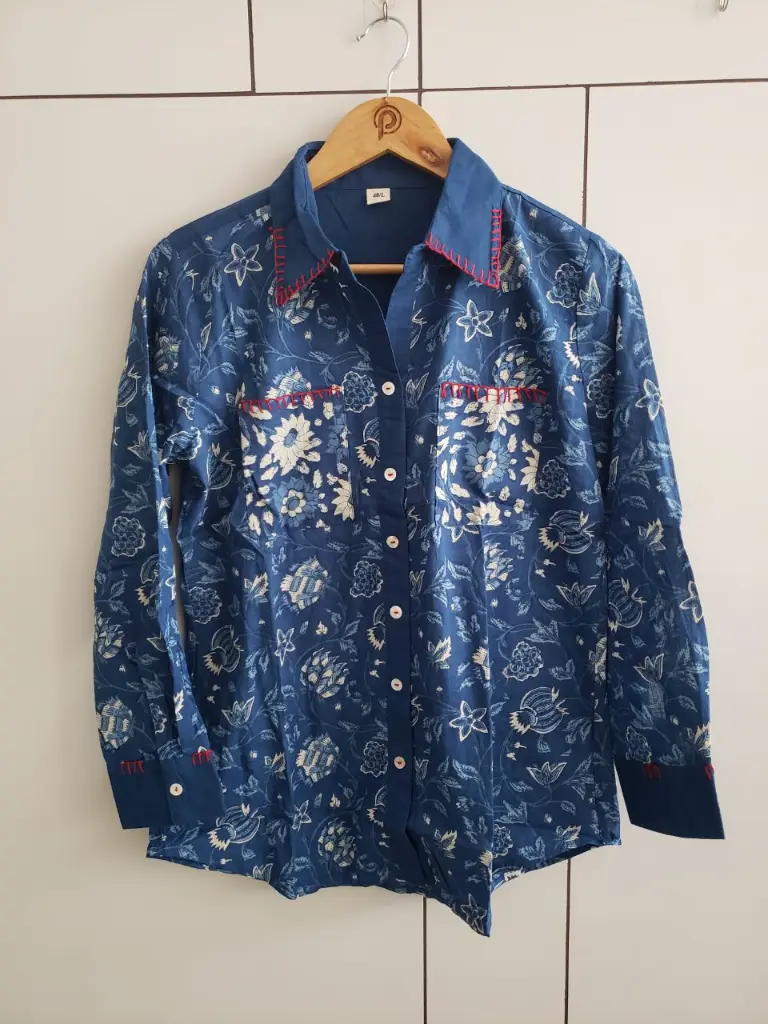 Indigo Blue Floral Printed Pure Cotton Shirt