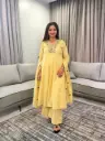 Floral Embroidered Pastel Yellow Pure Cotton Anarkali Set