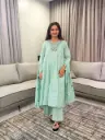 Mint Bloom Floral Embroidered Pure Cotton 3-Piece Kurta Set