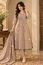 Beige Floral Embroidered Pure Cotton 3-Piece Anarkali Set