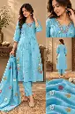 Sky Blue Floral Embroidered Pure Cotton 3-Piece Anarkali Set