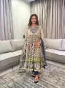Indigo & Olive Tiered Block Printed Pure Mull Cotton Anarkali Set