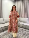 Rust Red Block Printed Pure Muslin Crepe 2-Piece Kurta Set