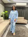 Sky Blue Floral Printed Cotton Printed Co-ord Set