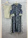 Indigo Blue Block Printed Pure Muslin Crepe 2-Piece Kurta Set