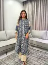 Indigo Blue Block Printed Pure Muslin Crepe 2-Piece Kurta Set