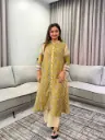 Mustard Yellow Block Printed Pure Muslin Crepe 2-Piece Kurta Set
