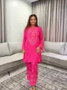 Rani Pink Bhandhani Printed Pure Muslin Crepe Co-Ord Set