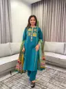 Teal Blue Hand-Worked Pure Soft Flex Cotton 3-Piece Set