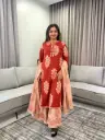 Rust Red & Peach Mirror-Work Pure Cotton 3-Piece Set
