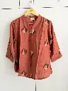 Rust Brown Embroidered Pure Imported Linen Casual Top