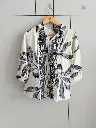 Off-White & Navy Blue Tribal Print Pure Imported Linen Casual Top