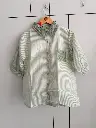 Mint Green Striped Lace-Collared Pure Imported Linen Top