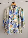 Off-White Blue Floral Printed & Embellished Pure Imported Linen Top