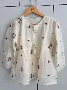 Off-White Floral Embroidered Pure Imported Linen Peplum Top