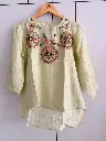 Light Green & Multi-Color Embroidered Pure Imported Linen Top