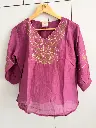 Magenta Gold-Thread Embroidered Pure Imported Linen Top