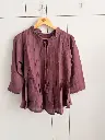 Mauve Pleated Ruffle-Collar Pure Imported Linen Peplum Top
