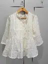 Off-White Pleated Ruffle-Collar Pure Imported Linen Peplum Top