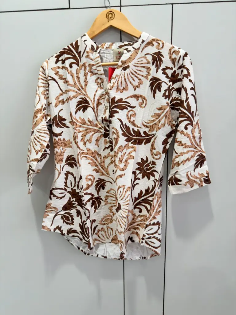 Pure Imported Linen Brown Floral Vine Print Tunic Top