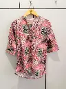 Pink & Multi-Color Patchwork Print Pure Imported Linen Top