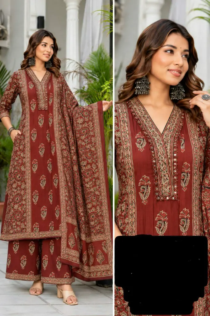 Maroon Floral Printed Cotton 3-Piece Sharara Set