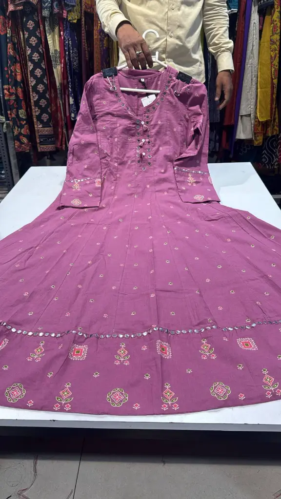 Mauve Pink Pure Mul Anarkali Set 