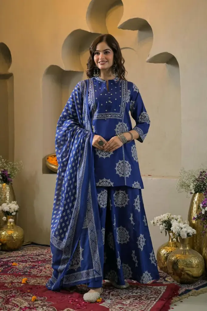 Royal blue mandala print kurta dupatta cord set