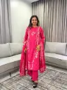 Shiny Pink worked with Floral print Cotton Kurta Set