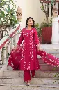 Shiny Pink worked with Floral print Cotton Kurta Set