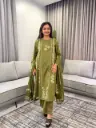 Olive Green & Beige printed pure cotton 3-piece kurta set
